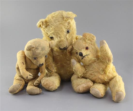 A 1930s Chiltern bear and two others, tallest 19in.